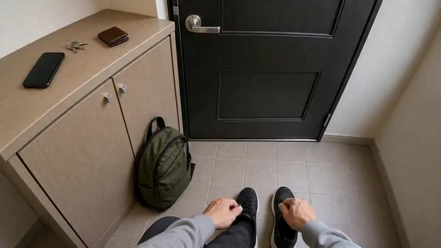 A phone left by the door